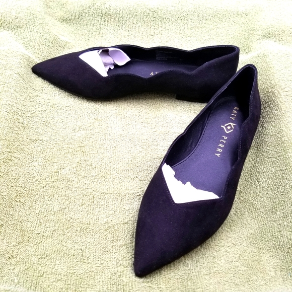 Katy Perry New Womens Black Fabric Flats  "The Hava" 7M Scalloped Edge 3/8" Heel - Picture 1 of 9